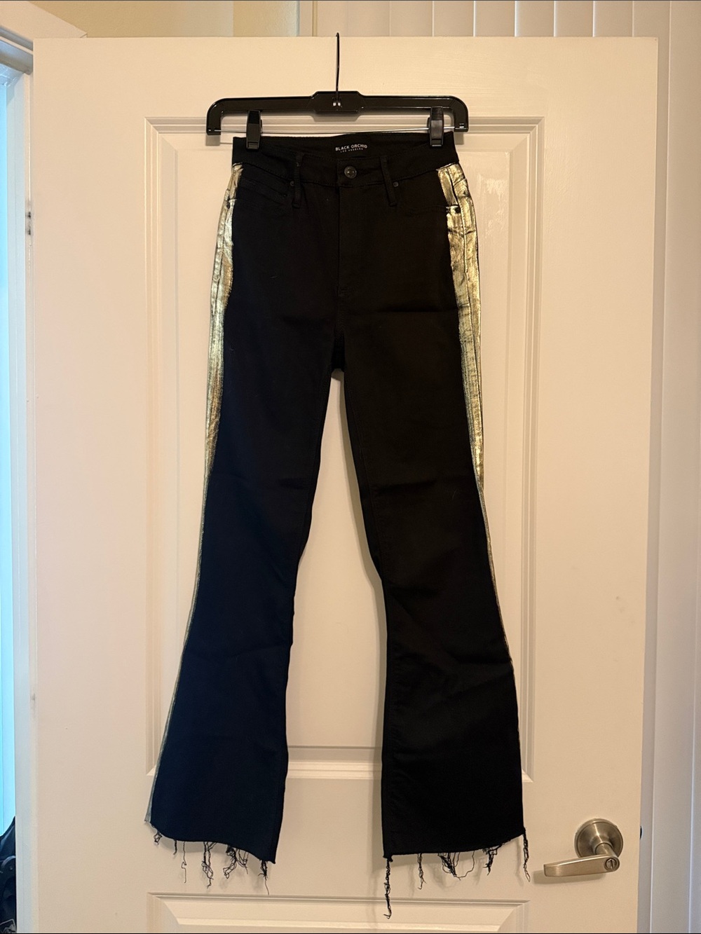 Black Orchid Black Boot Cut Jeans with Metallic Gold Side Stripe